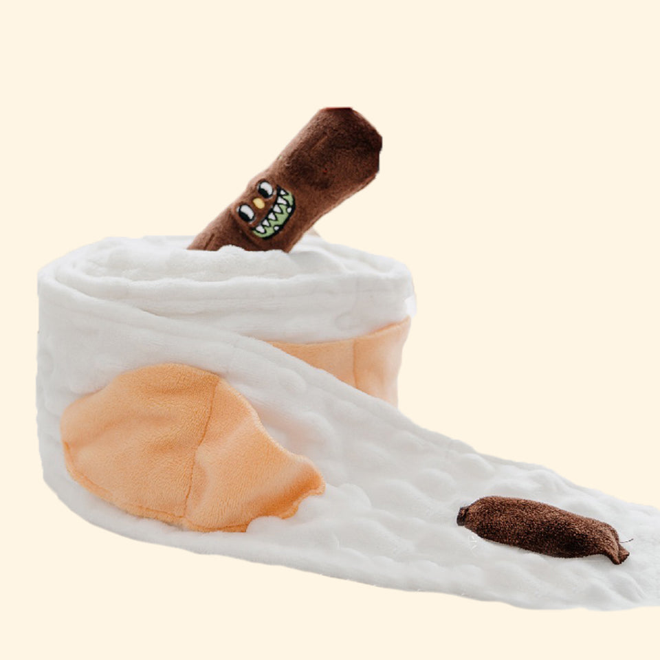 Toilet paper outlet roll dog toy